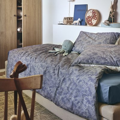 Parure de lit Housse de couette + taie carrée en percale de coton, Made in France, EMBRUNS BASQUE A DEMAIN