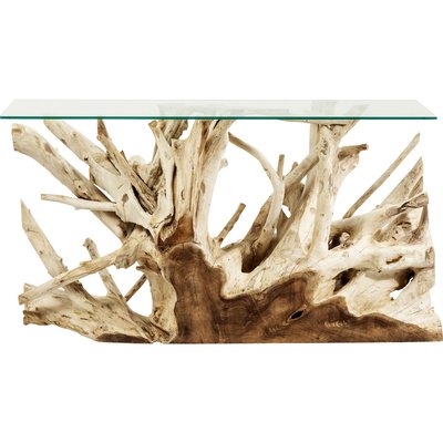 Console en teck et verre, ROOTS KARE DESIGN