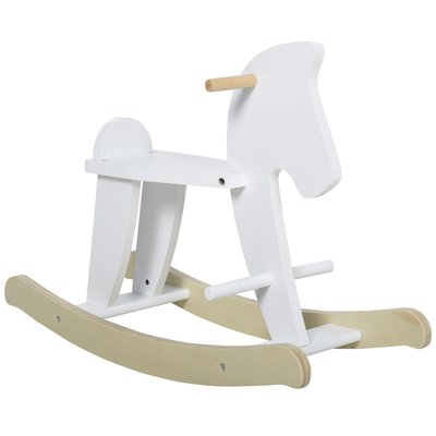 Cheval à bascule en bois poignées repose-pied butées blanc bois naturel HOMCOM