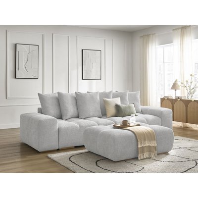 Canapé droit fixe 4 places en tissu bouclette avec pouf, ANAKIN BOBOCHIC