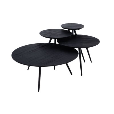 Tables basses rondes gigognes en teck recyclé noir (set de 4) - BENGO AMADEUS