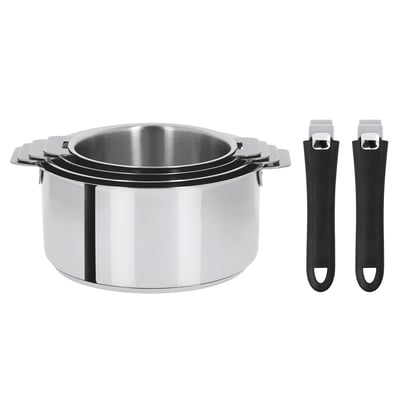 Set de 4 casseroles inox  + 2 poignées amovibles colorées MUTINE CRISTEL