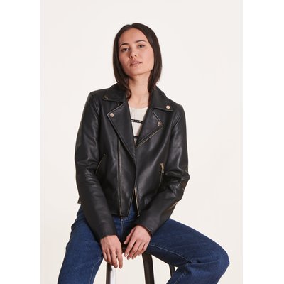 Blouson court en cuir esprit motard LA FEE MARABOUTEE