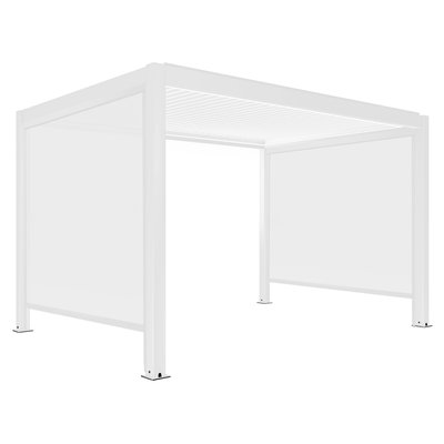 Pergola bioclimatique adossée 4x3m motorisée/éclairée en aluminium blanc avec 1, 2 ou 3 stores, KAVALA OVIALA