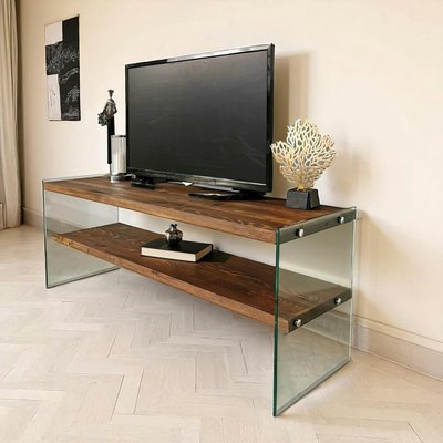 Meuble TV en bois marron et verre - 2 niveaux LHASA PIER IMPORT