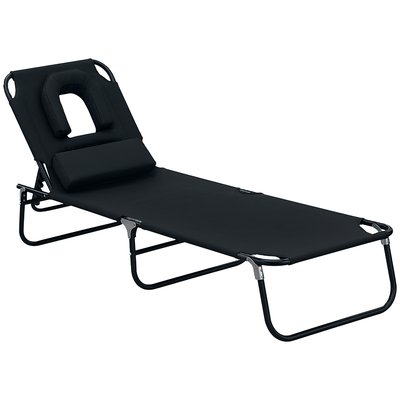 Chaise longue Bois Noir OUTSUNNY