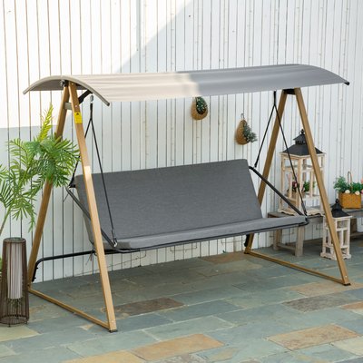 Balancelle de jardin 3 places design contemporain aspect bois gris OUTSUNNY