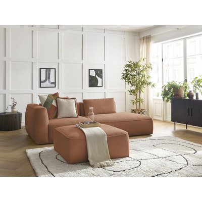 Canapé droit fixe 4 places en tissu chiné avec pouf, LEOPOLD BOBOCHIC
