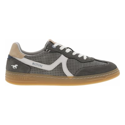 Tennis grises anthracite à petits trous avec de lacets plats blancs MUSTANG
