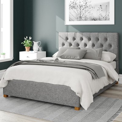 Olivier Herringbone Twill Cotton Storage Ottoman Bed with Button Tufted Upholstered Headboard ASPIRE