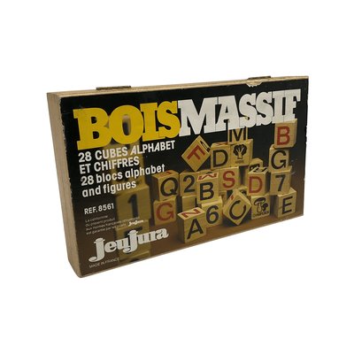 28 cubes en bois alphabet et chiffres Vintage - Bon état JEUJURA