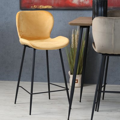 Chaise haute de bar tissu velours jaune (lot de 2) MELBOURNE PIER IMPORT