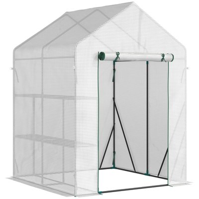 Serre de jardin 2 tablettes acier PE haute densité transparent blanc OUTSUNNY