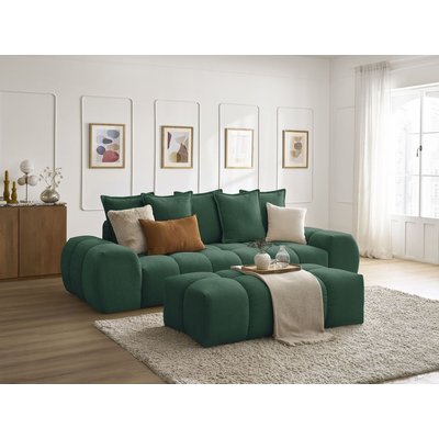 Canapé droit convertible 3 places en tissu texturé avec pouf, EVEREST BOBOCHIC