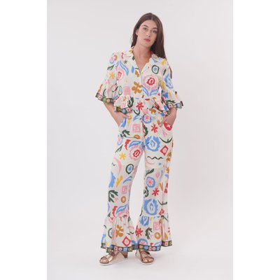 Pantalon large imprimé abstrait à volants PAPYRUS DERHY