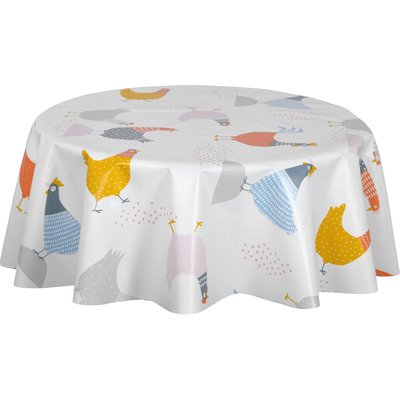 Nappe en toile cirée ronde motifs poules ADELE TOILINUX