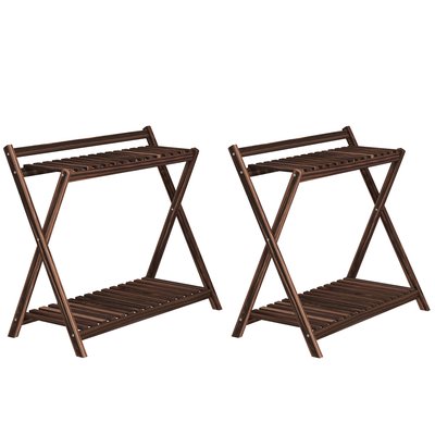 Lot de 2 supports étagères à fleurs en bois sapin traité carbonisation OUTSUNNY