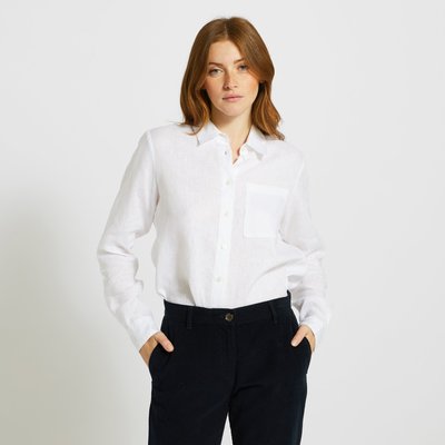 Chemise manches longues unie en lin MONOPRIX