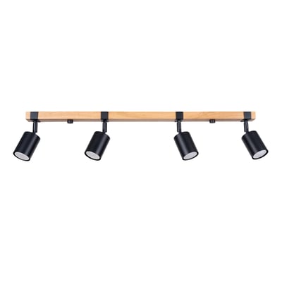Plafonnier Acier Noir/Bois Naturel GU10 4 Fager EDEN