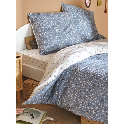 Parure housse de couette + taie d'oreiller INDIA BLUE, réversible avec coton recyclé VERTBAUDET