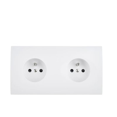 Double Prise De Courant Simple 2 Pôles + Terre Karo Blanc Satin MODELEC