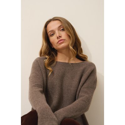Pull Col Bateau Taupe Chiné Ariana JUST CASHMERE