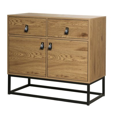 Buffet Industriel 2 Portes 2 Tiroirs Décor Bois L90 cm - JILL CALICOSY