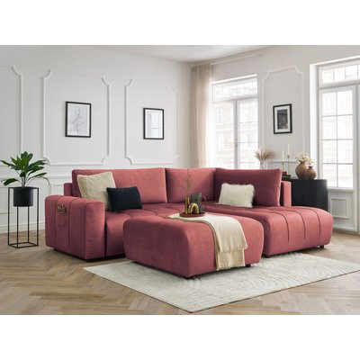 Canapé d'angle convertible 4 places en velours avec pouf, ARSENE BOBOCHIC