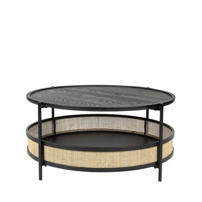 Table basse ronde en bois et cannage ø80cm - MAKOTO DRAWER