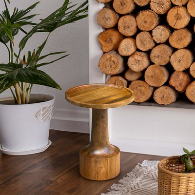 Clarinda Sculptural Acacia Wood Pedestal Side Table ÉDITÉ