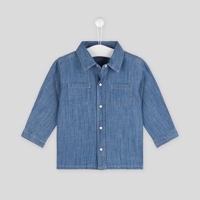 Chemise unie col chemise manches longues chambray, garçon, en coton BIO, OEKO-TEX BOUT'CHOU
