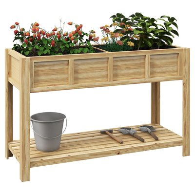 Jardinière sur pied - séparateur amovible, étagère - bois sapin autoclave OUTSUNNY