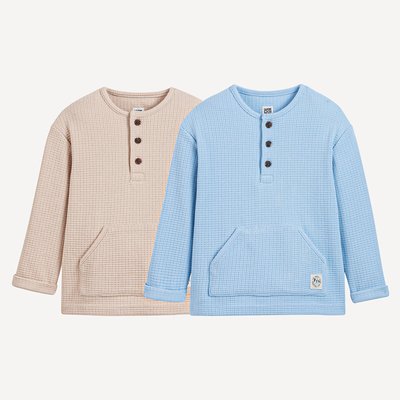 Pack of 2 T-Shirts with Long Sleeves in Waffle Knit LA REDOUTE COLLECTIONS