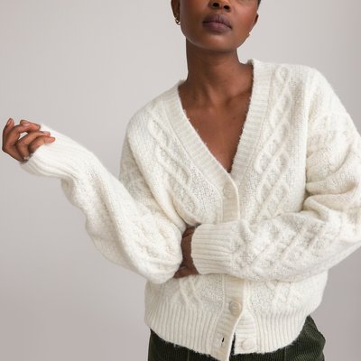 Кардиган с V-образным вырезом, трикотаж с витым узором LA REDOUTE COLLECTIONS