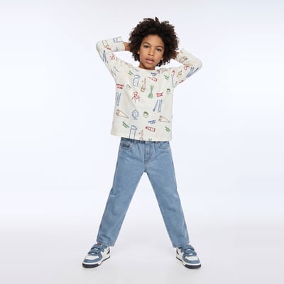 Pantalon droit élastiqué uni en coton MONOPRIX