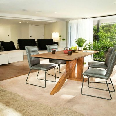 Table à manger moderne en bois massif pied oblique 200 cm OKA PIER IMPORT