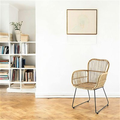 Fauteuil rotin jawit pieds métal noir BOGOR PIER IMPORT