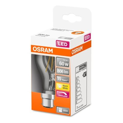 Ampoule Led Standard Verre Clair B22 7w=60 Chaud Dimmable OSRAM