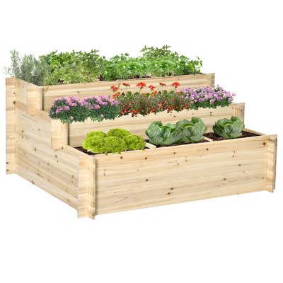 Jardinière en escalier 3 niveaux avec 9 séparateurs bois sapin pré-huilé OUTSUNNY