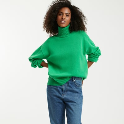 Pull Femme En Cachemire/côte Torsadée - Col Roulé, Coupe Oversize - Pour Automne/hiver - Couleur Unie, Confortable Et Chaud