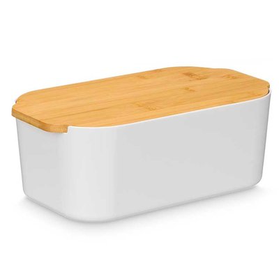 Boîte à pain en plastique blanc et bambou 18.5x33x12cm WADIGA