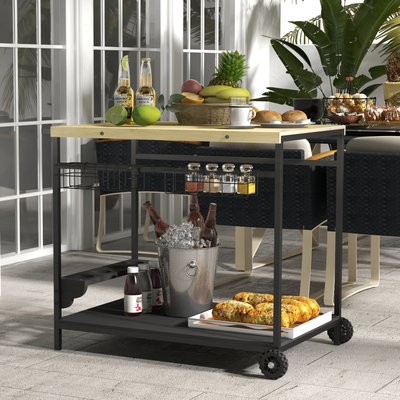 Desserte de jardin pour plancha barbecue bois métal OUTSUNNY