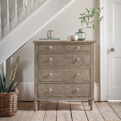 Nashik Ash Wood Parquet 5 Drawer Chest SO'HOME