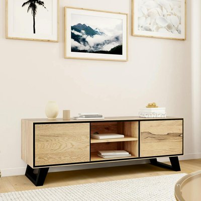 Meuble tv en bois de chêne huilé et pieds obliques PALERME PIER IMPORT