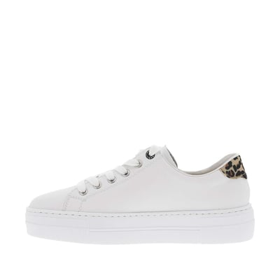 Tennis blanches en cuir léopard avec lacets blancs et zip latéral RIEKER