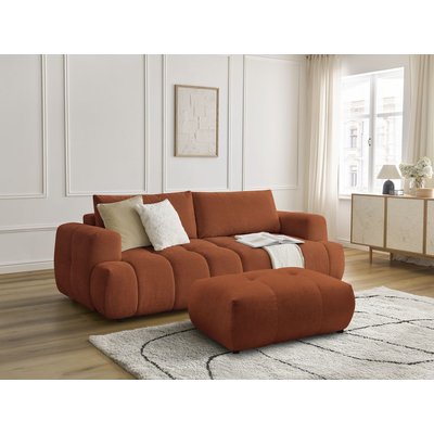 Canapé droit convertible 3 places en tissu lisse avec pouf, FUJI BOBOCHIC