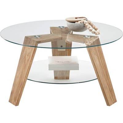Table basse ronde en verre et chêne HIREELL RECOLLECTION
