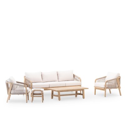 Salon de jardin 5 places en bois, pouf, SIENA DEFORA HOME