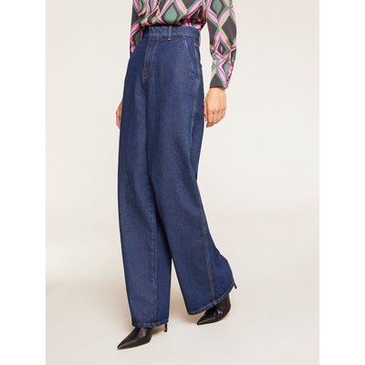 Jean jambe large en denim de coton, délavage rinse MOTIVI