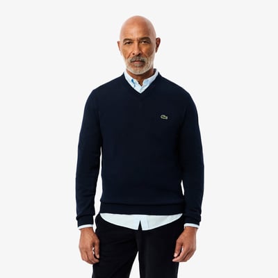 Pull coton uni col V LACOSTE